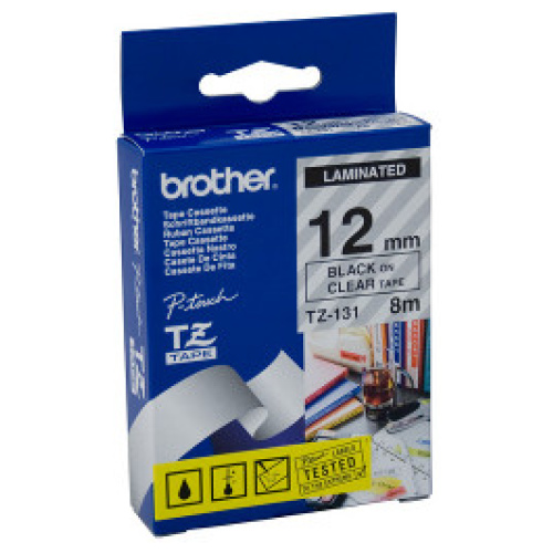 Brother TZ-131 Laminated Black on Clear Tape (12mm 8M Length)