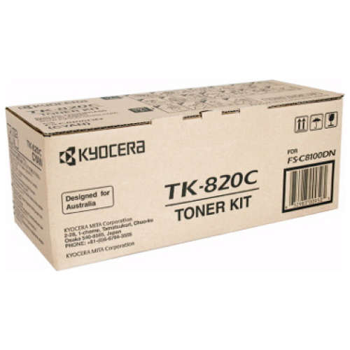 Kyocera TK-820C Cyan Toner Kit for FS-C8100DN (7,500 Yield @ 5%)