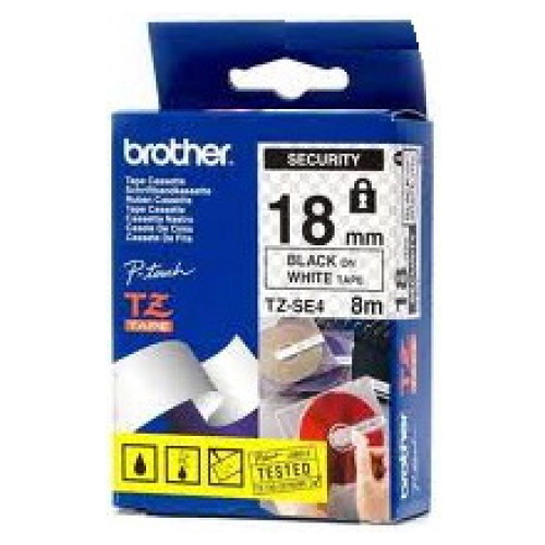 Brother Laminated Tamper Evident Tape Black on White (18mm 8M Length)