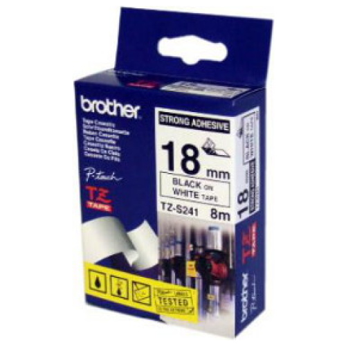 Brother TZ-S241 Strong Laminated Tape Black on White Tape (18mm 8M Length)