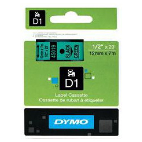 DYMO D1 (SD45019/S0720590) Label Cassette, 12mm x 7m - Black on Green