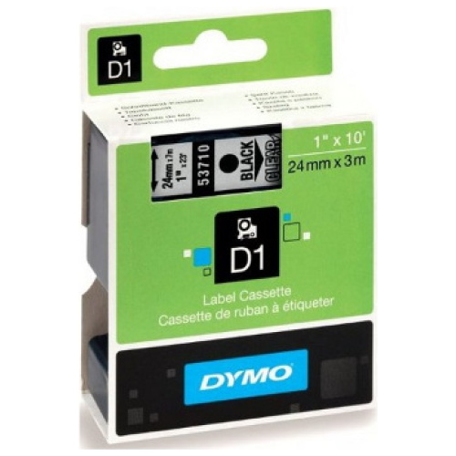 DYMO D1 (SD53710/S0720920) Label Cassette, 24mm x 7m - Black on Clear