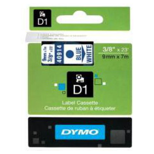 DYMO D1 (SD40914/S0720690) Label Cassette, 9mm x 7m - Blue on White