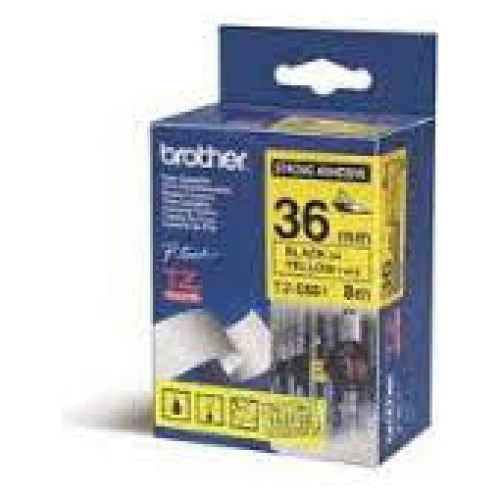 Brother RZ-S661 Stong Adhesive Laminated Tape, Black on Yellow (36mm 8m Length)