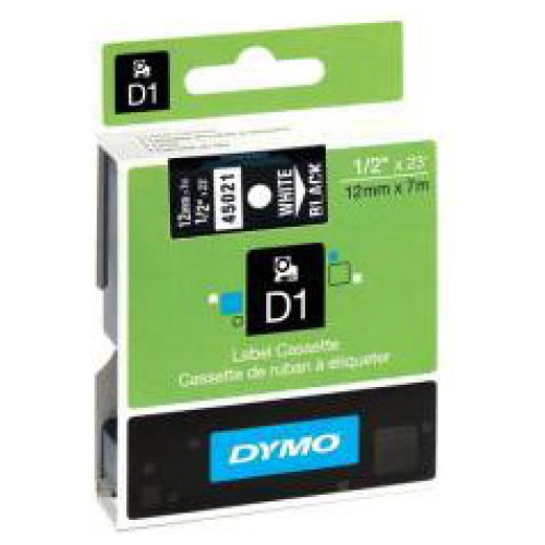 DYMO D1 (SD45021/S0720610) Label Cassette, 12mm x 7m - White on Black
