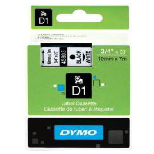 DYMO D1 (SD45803/S0720830) Label Cassette, 19mm x 7m - Black on White