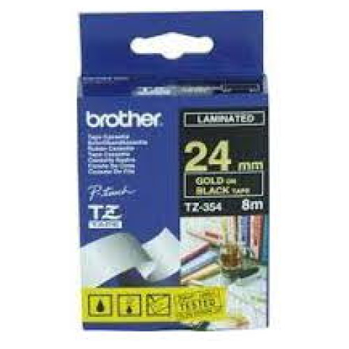 Brother TZ-354 Laminated Gold Printing on Black Tape (24mm Width; 8 Metres in Length)