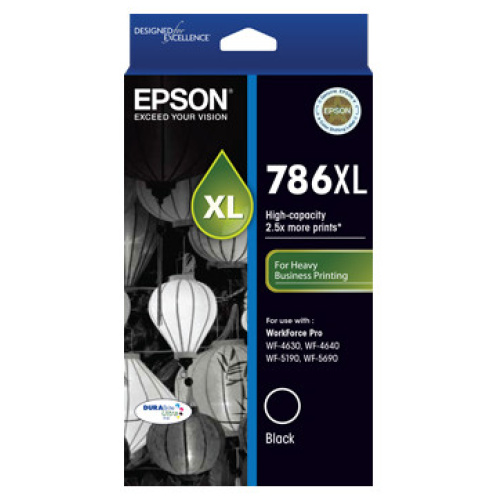 Epson C13T787192 786XL High Capacity Black Ink Cart, 2600pg