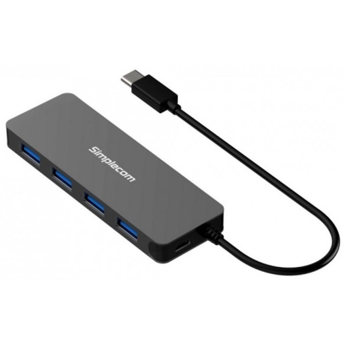 Simplecom Ultra Slim Aluminium USB 3.1 Type C to 4 Port USB 3.0 Hub, Black