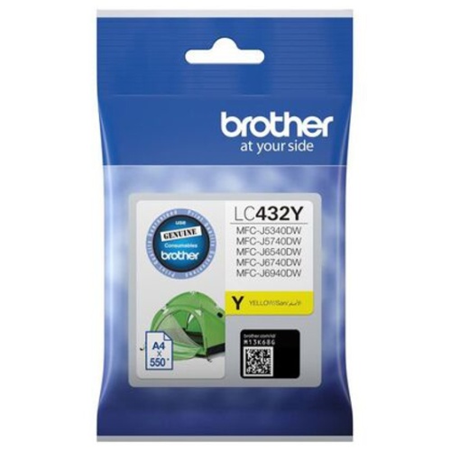Brother LC-432Y Yellow Ink Cartridge to suit MFC-J5740DW/MFC-J6940DW - up to 550 pages