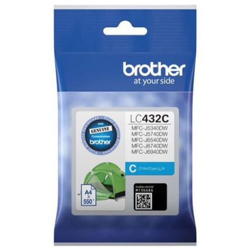 Brother LC-432C Cyan Ink Cartridge to suit MFC-J5740DW/MFC-J6940DW - up to 550 pages