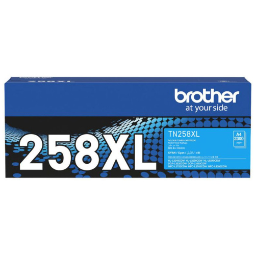 Brother TN-258XLC Cyan High Yield Toner Cartridge, up to 2300 pages