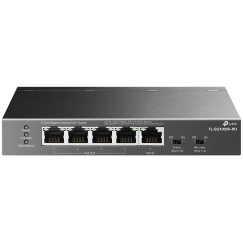 TP-Link TL-SG1005P-PD 5 Port Gigabit Desktop POE+ Switch with 1 Port POE++ In and 4 Port POE+ Out