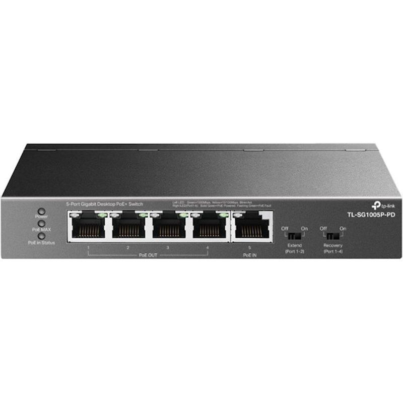 TP-Link TL-SG1005P-PD 5 Port Gigabit Desktop POE+ Switch with 1 Port POE++ In and 4 Port POE+ Out