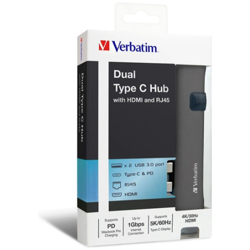 Verbatim 65628 Type C Dual Hub with HDMI, RJ45, SD, 2x USB3.0 - Silver