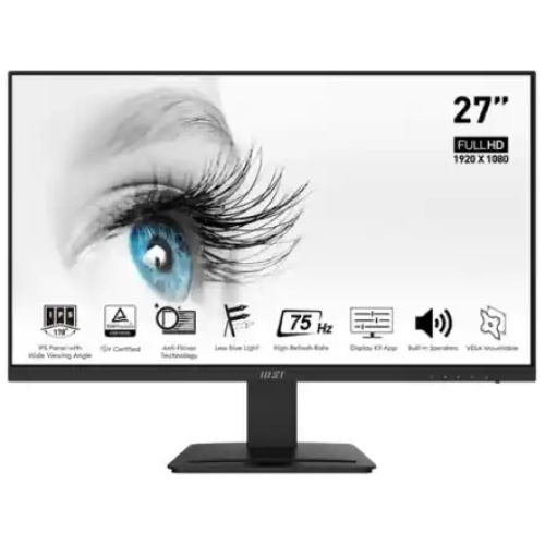 MSI PRO MP273A 27" IPS FHD Monitor, 100hz, DP, HDMI, VGA, Speakers, Black, 3Yr