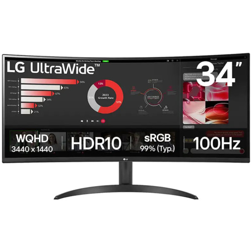 LG 34WR50QK-B QHD UltraWide Curved Monitor, 100Hz, 2xHDMI, DP,Tilt,VESA