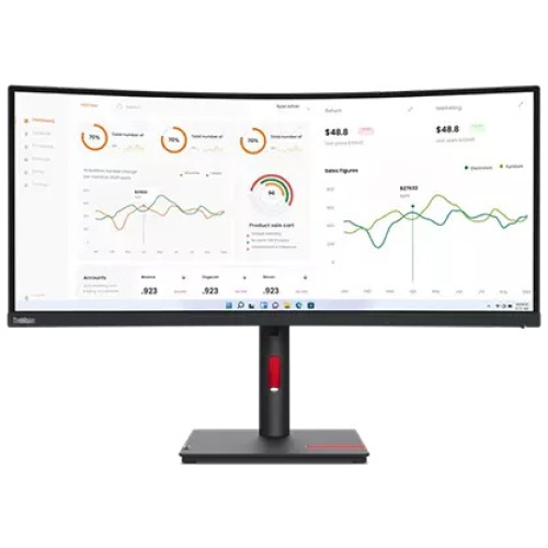 Lenovo T34w-30 34" WQHD Curved Monitor,DP,HDMI,USB-C,LAN,4xUSB,H/Adjst,Tlt,Swvl