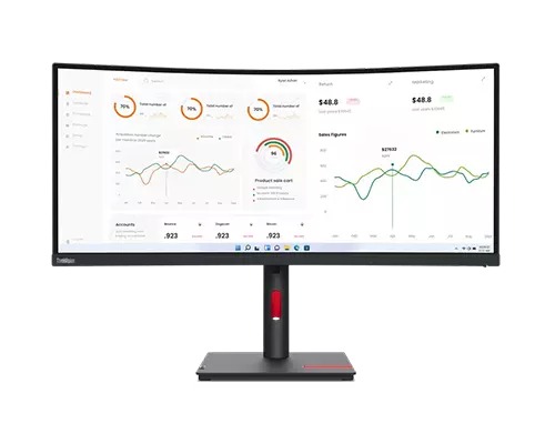 Lenovo T34w-30 34" WQHD Curved Monitor,DP,HDMI,USB-C,LAN,4xUSB,H/Adjst,Tlt,Swvl