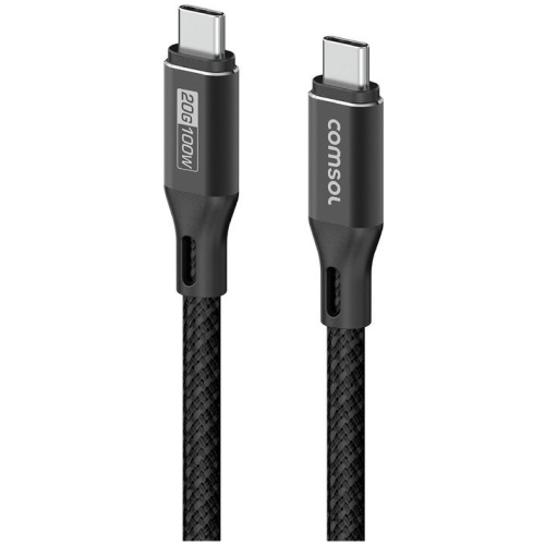 Comsol CC2020BK 2m Black 20Gbps 100W USB-C to USB-C Data and Charge Cable