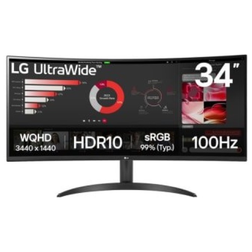 LG 34WR50QK-B QHD UltraWide Curved Monitor, 100Hz, 2xHDMI, DP,Tilt,VESA