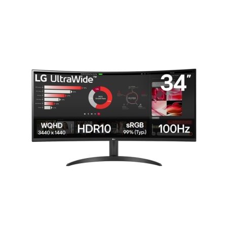 LG 34WR50QK-B QHD UltraWide Curved Monitor, 100Hz, 2xHDMI, DP,Tilt,VESA