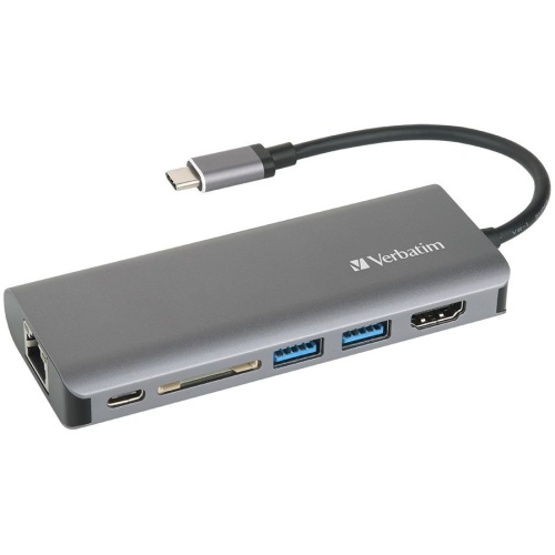 Verbatim 65628 Type C Dual Hub with HDMI, RJ45, SD, 2x USB3.0 - Silver