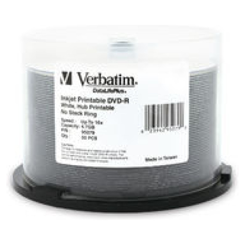 Verbatim 95079 DVD-R 4.7GB 50 Pack Spindle, White Wide Inkjet Printable, 16x