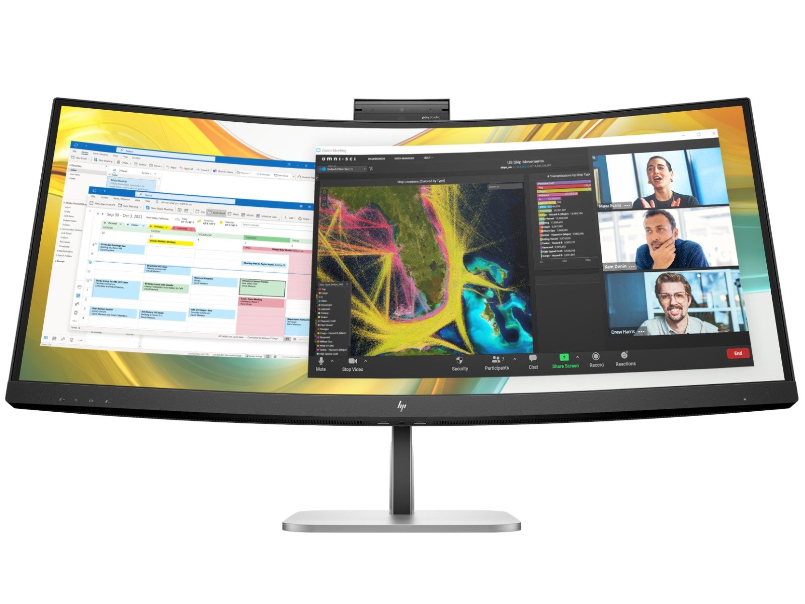 HP Series 5 Pro 534PM 34" WQHD Monitor,Curved,DP,HDMI,USB-C,Webcam