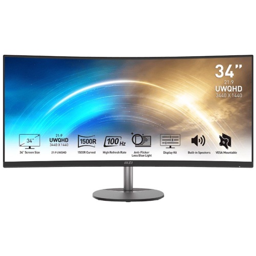 MSI PRO MP341CQ 34" Curved UWQHD Monitor, 100hz, DP, 2xHDMI, Speakers, 3Y