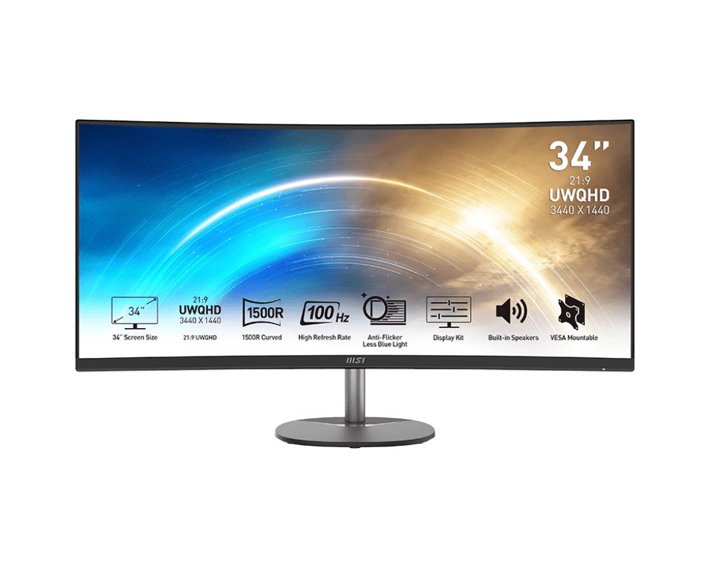 MSI PRO MP341CQ 34" Curved UWQHD Monitor, 100hz, DP, 2xHDMI, Speakers, 3Y