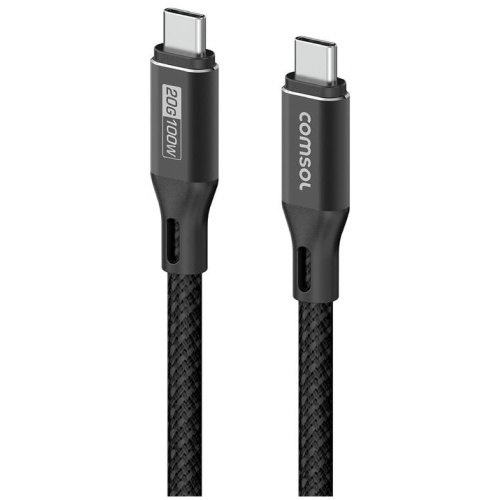 Comsol CC2020BK 2m Black 20Gbps 100W USB-C to USB-C Data and Charge Cable