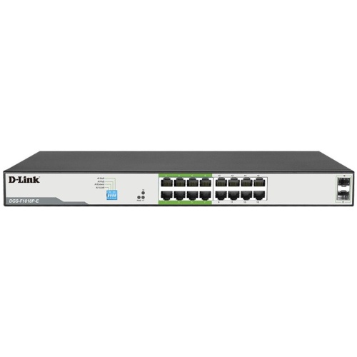 D-Link DGS-F1018P-E 18-Port Gigabit PoE Switch, 16 PoE+ Ports, 2 uplink