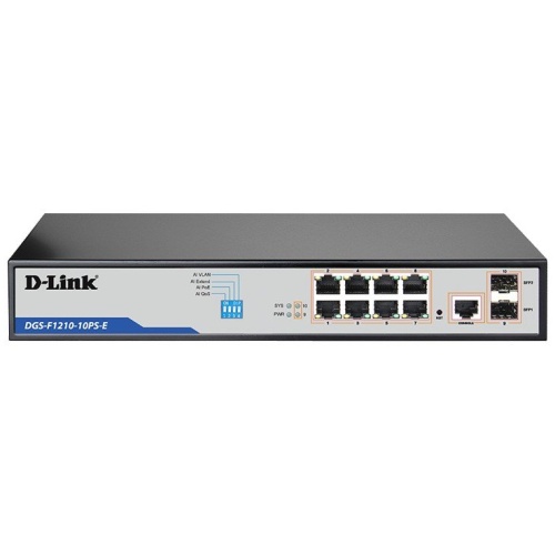 D-Link DGS-F1210-10PS-E 10-Port Gigabit Websmart PoE+, 8 Long Reach, 2 SFP