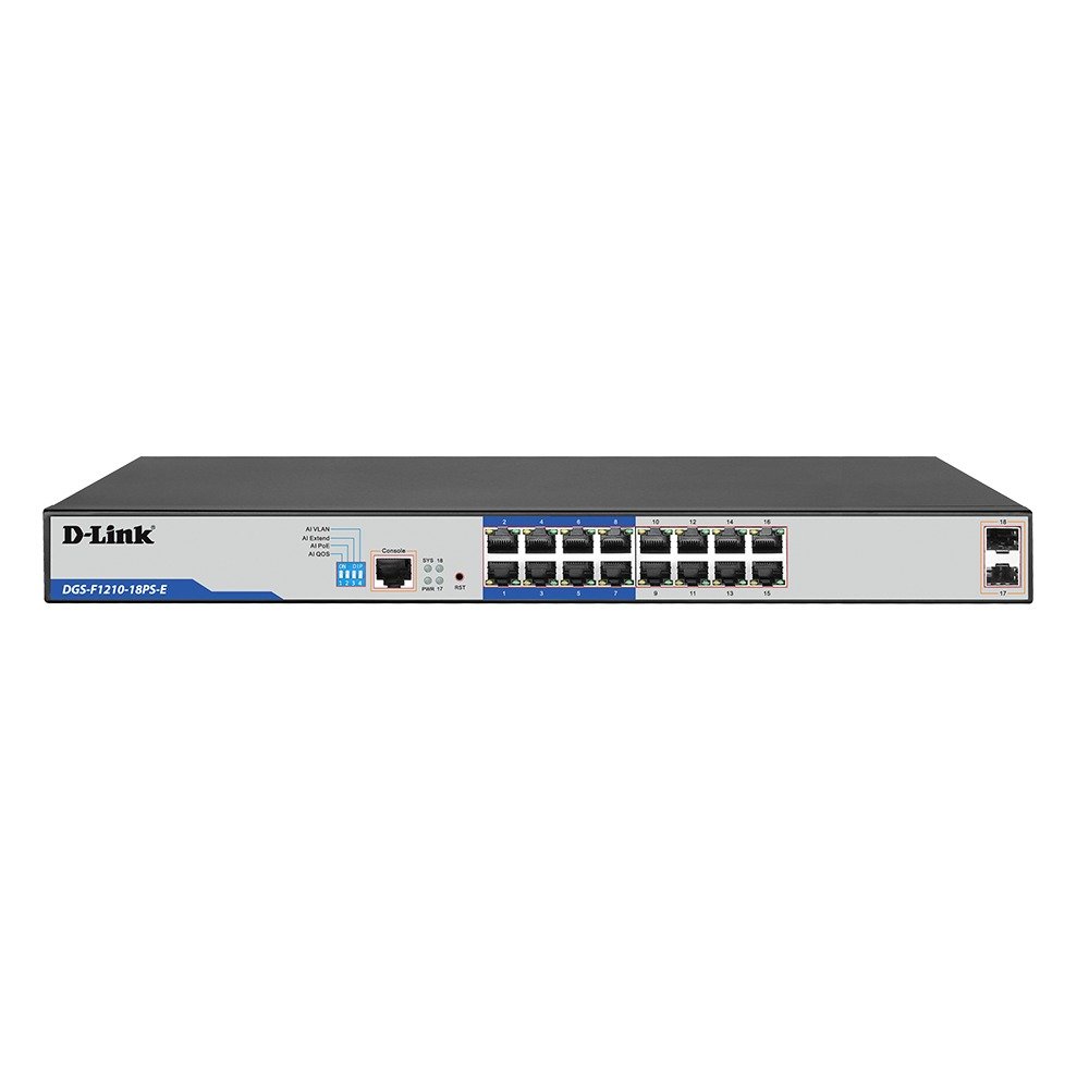 D-Link DGS-F1210-18PS-E 18-Port Gigabit Smart Managed PoE+, 16 PoE+ Ports (8 Lon