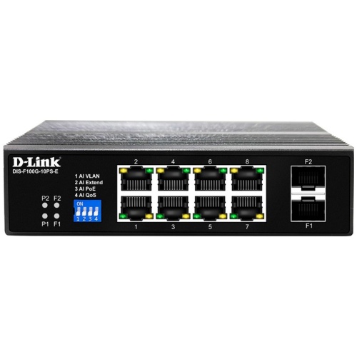 D-Link DIS-F100G-10PS-E 10-Port Gigabit Industrial PoE+ Switch with 8 PoE ports
