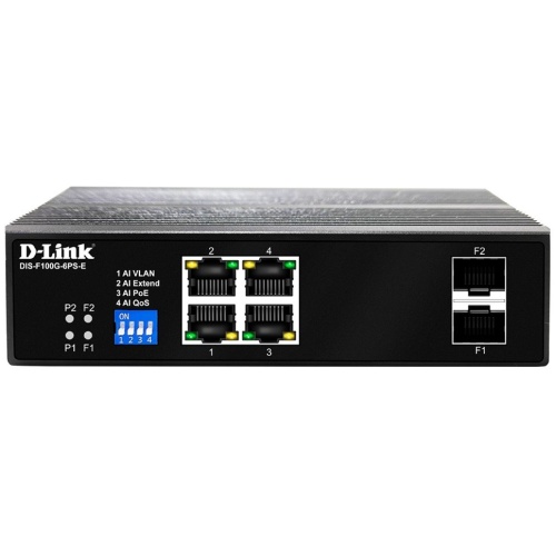 D-Link DIS-F100G-6PS-E 6-Port Gigabit Industrial PoE+ Switch with 4 PoE ports an