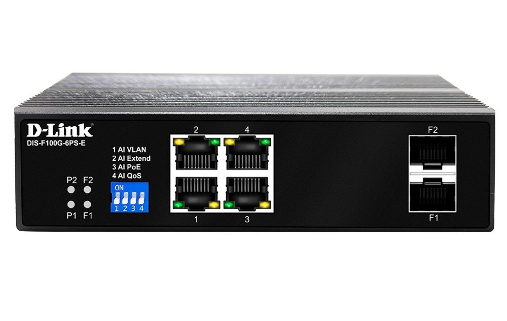 D-Link DIS-F100G-6PS-E 6-Port Gigabit Industrial PoE+ Switch with 4 PoE ports an