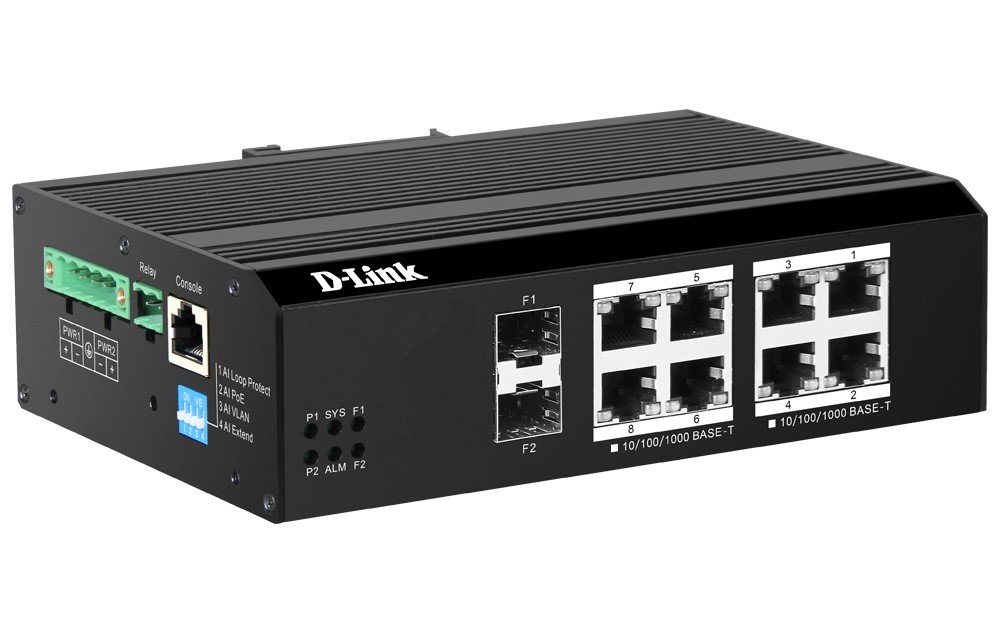 Dlink DIS-F200G-10PS-E 10-Port Gigabit Industrial Smart Managed PoE+ Switch, 8 P