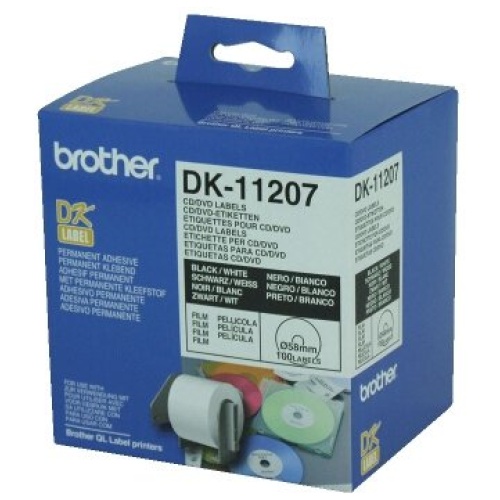 Brother DK-11207 White CD/DVD Film Labels 58 diameter 100 labels per roll