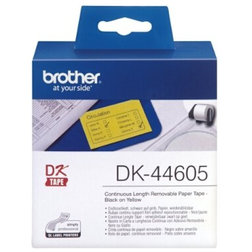 Brother DK-44605 Removable Yellow Continuous Paper Roll, 62mm x 30.48M