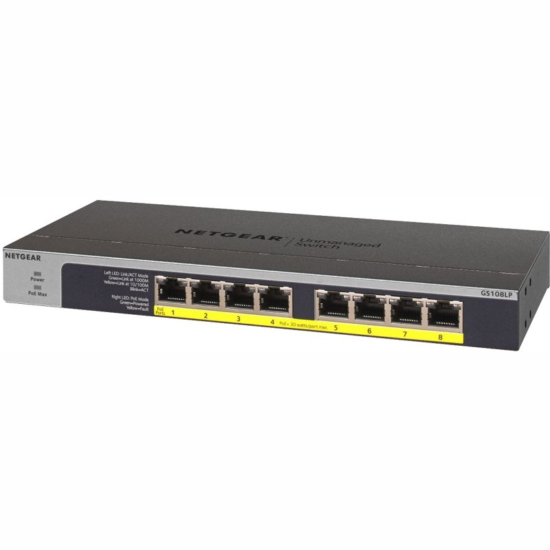 Netgear GS108LP 8-Port PoE/PoE+ Gigabit Ethernet Unmanaged Switch 60W POE