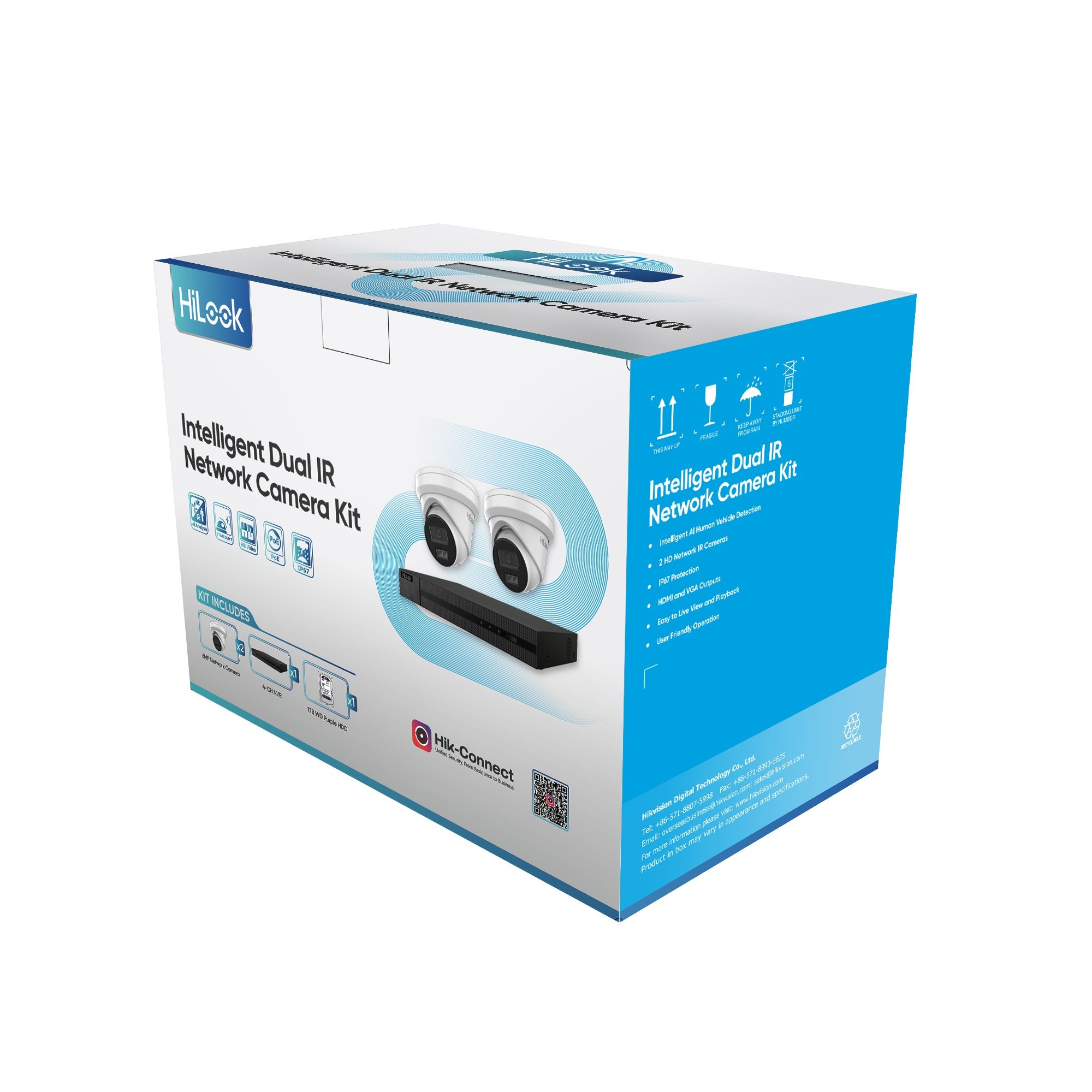 Hilook 2x4 6MP Kit: 2 x IK-IPC-T262HMU 2.8mm cameras and 1 x IK-104MHC4P-1TB NVR