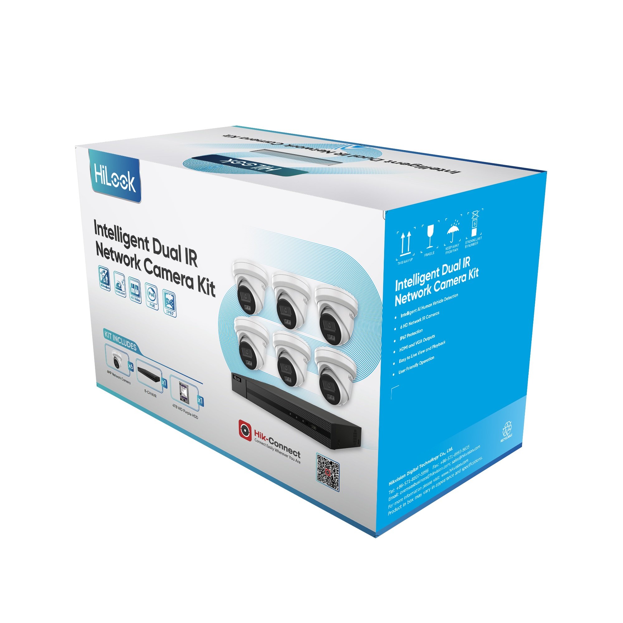 Hilook 6x8 6MP Kit: 6 x IK-IPC-T262HMU 2.8mm cameras and 1 x IK-108MHC8P-4TB NVR