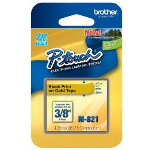 Brother Non-Laminated Black Printing on Gold Tape (9mm Width, 8m in Length)