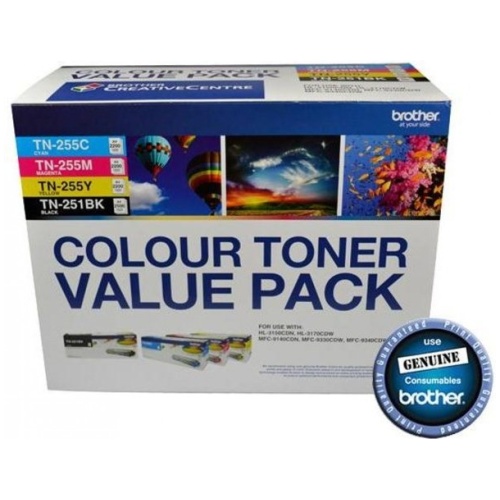 Brother Value Pack includes 1x TN-251BK, 1x TN-255C, 1x TN-255M, 1x TN-255Y