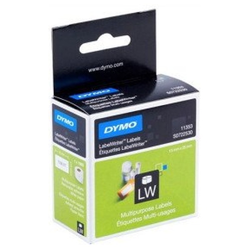 DYMO (SD11353/S0722530) Multi-purpose, 2 UP, Paper 13mm x 25mm, 1 Roll/Box, 1000
