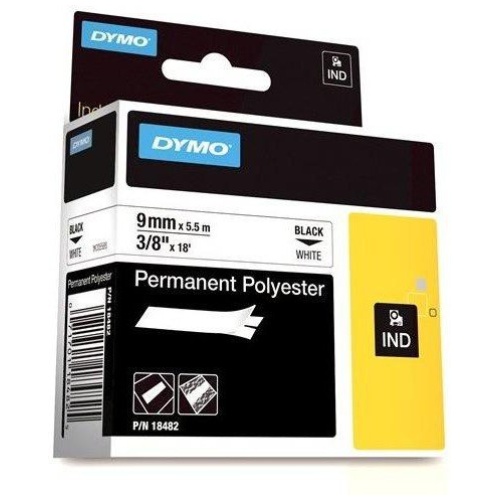 DYMO (SD18482)  Permanent Polyester, 9mm - Black on White