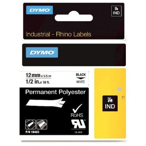 DYMO (SD18483) Permanent Polyester, 12mm - Black on White