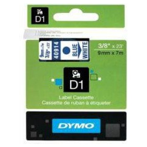 DYMO D1 (SD40914/S0720690) Label Cassette, 9mm x 7m - Blue on White